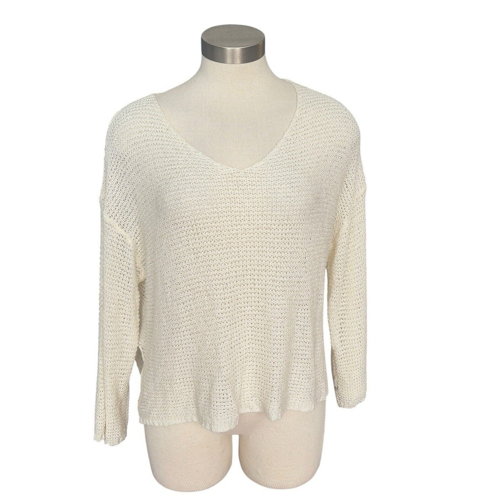 OAK + FORT Womens Sweater Open Knit Boxy Ivory Lightweight Beachy Sz. S